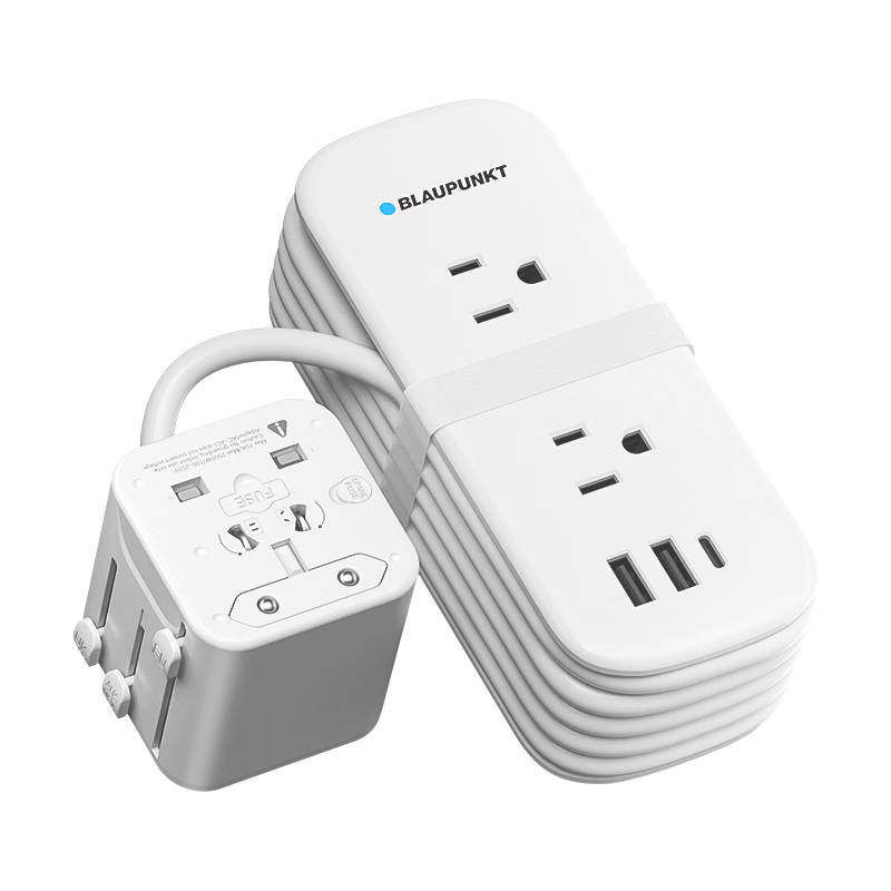 BLAUPUNKT Global Travel Power Strip, Portable with Retractable Cord, US/AU/EU Standard Adapter Plug, 2-Meter Pocket Power Strip/power Board/multi-Country Socket Converter