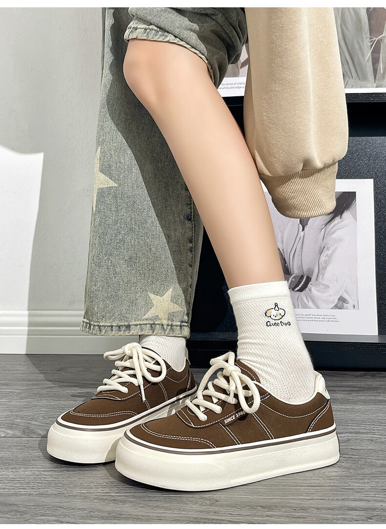 Renben Official Canvas Shoes for Women 2026 Spring Autumn Casual Breathable Sneakers Brown Size 36 5