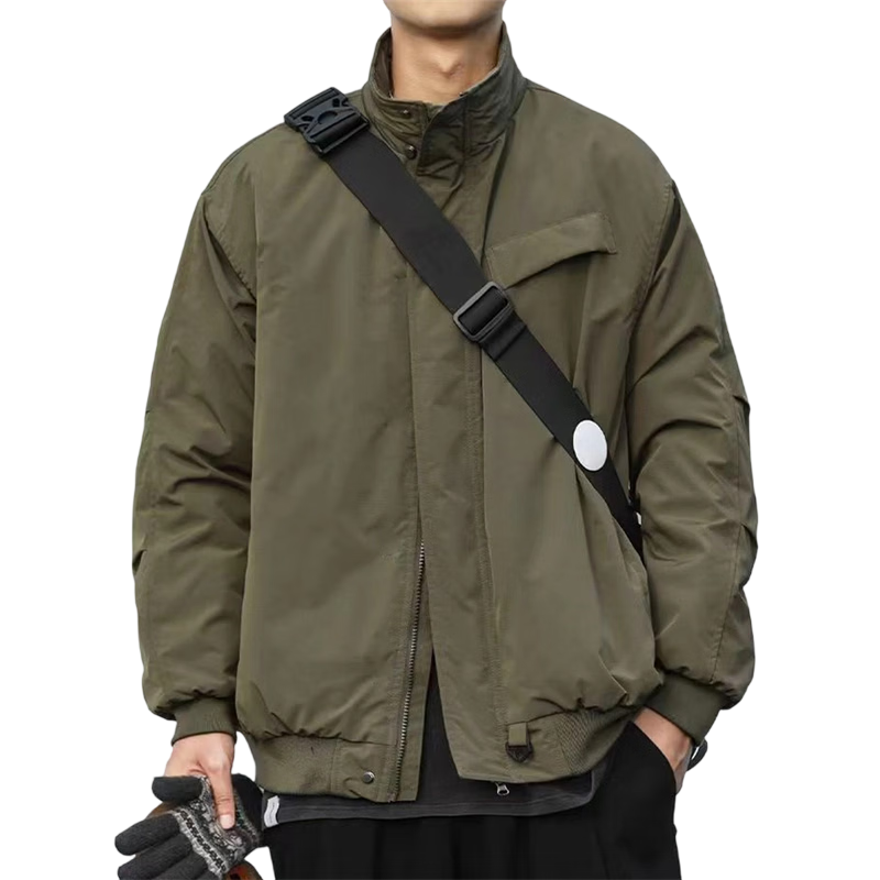 MARK FAIRWHALE Men's Spring and Autumn Stand Collar Workwear Jacket Casual Outdoor Men's Black 3XL