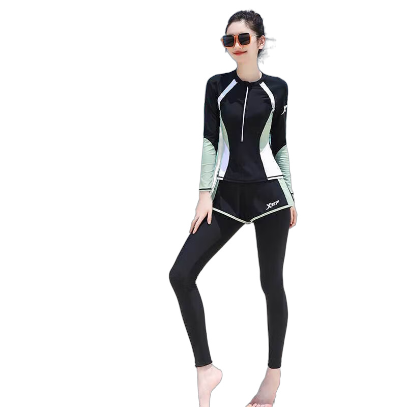 Xtep Women's Conservative Slimming Two-Piece Long Sleeve Long Pants Swimwear Sun Protection Wetsuit Surfing Hot Spring Vacation Swimsuit