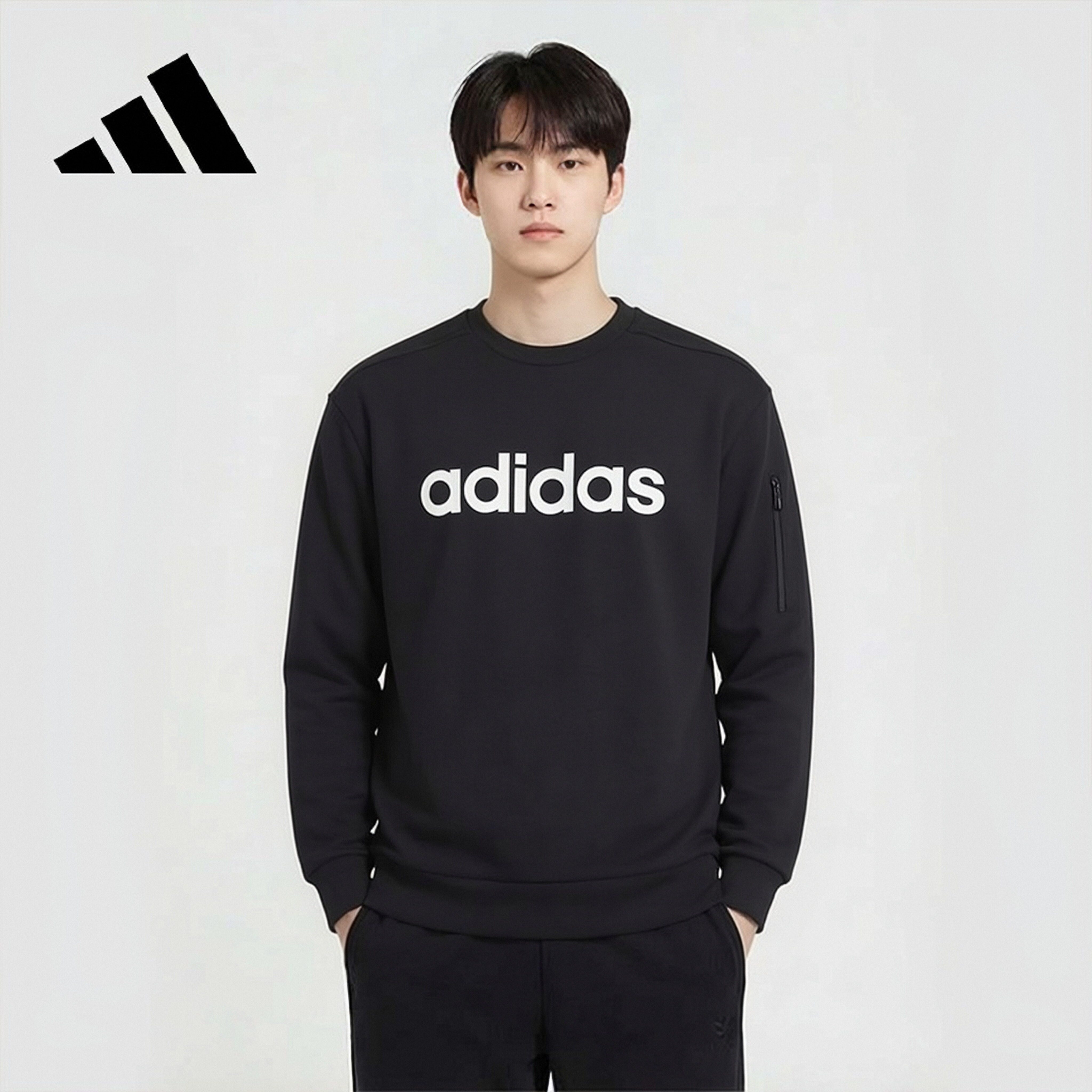 Adidas Men's Fashion Trendy Sports Knitted Pullover Crewneck Sweatshirt JJ0420