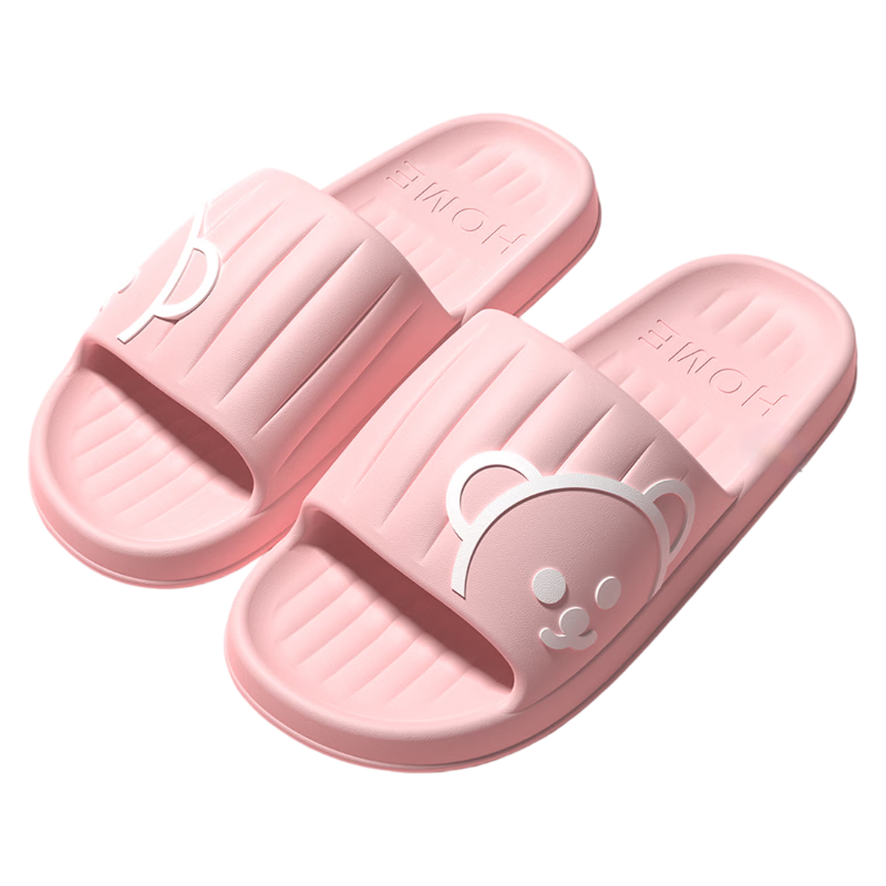 CXOCSI Men's EVA Thick Sole Home Bathroom Non-Slip Slippers Cartoon Couple Casual Pink Size 38-39