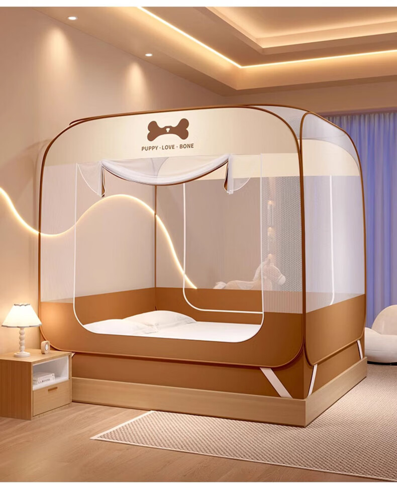 XIHAN Class A Home Use No-Installation Yurt Mosquito Net Double Door 1.5*2m Bed [Fitted Sheet Style Steel Wire Frame] 4