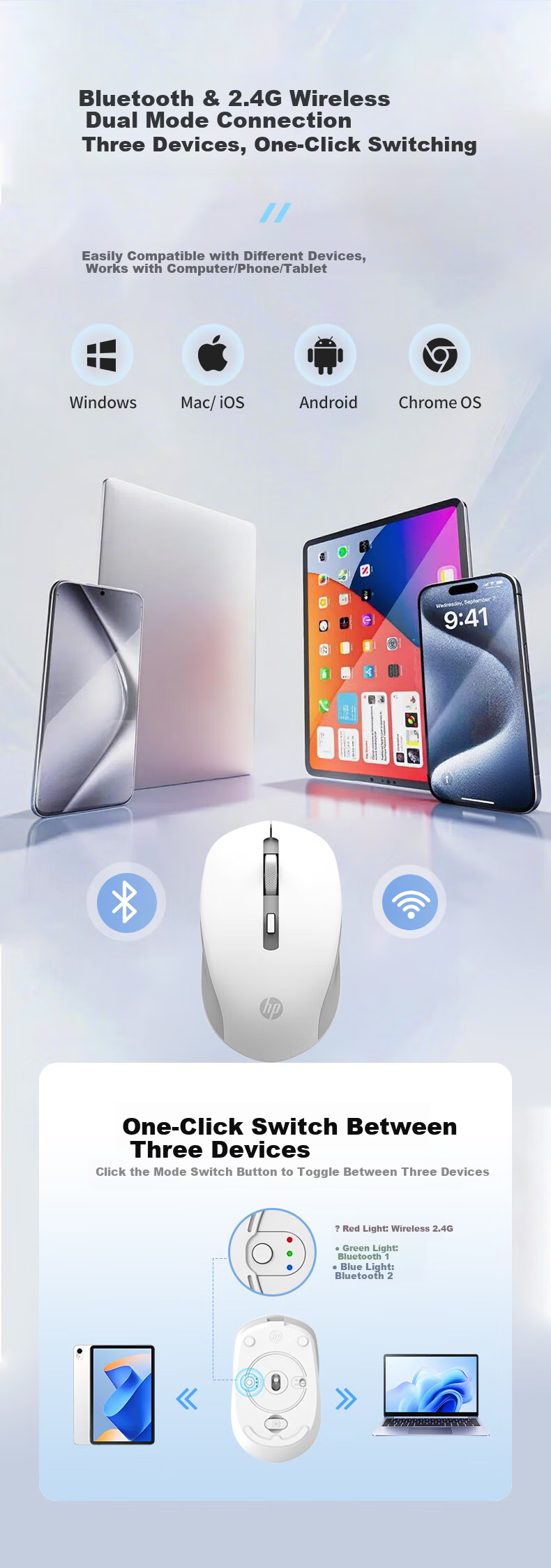 HP S1000DC Wireless Bluetooth Dual-Mode Rechargeable Mouse, Type-C Charging, Quiet Wireless Bluetooth Office Mouse, Black 5