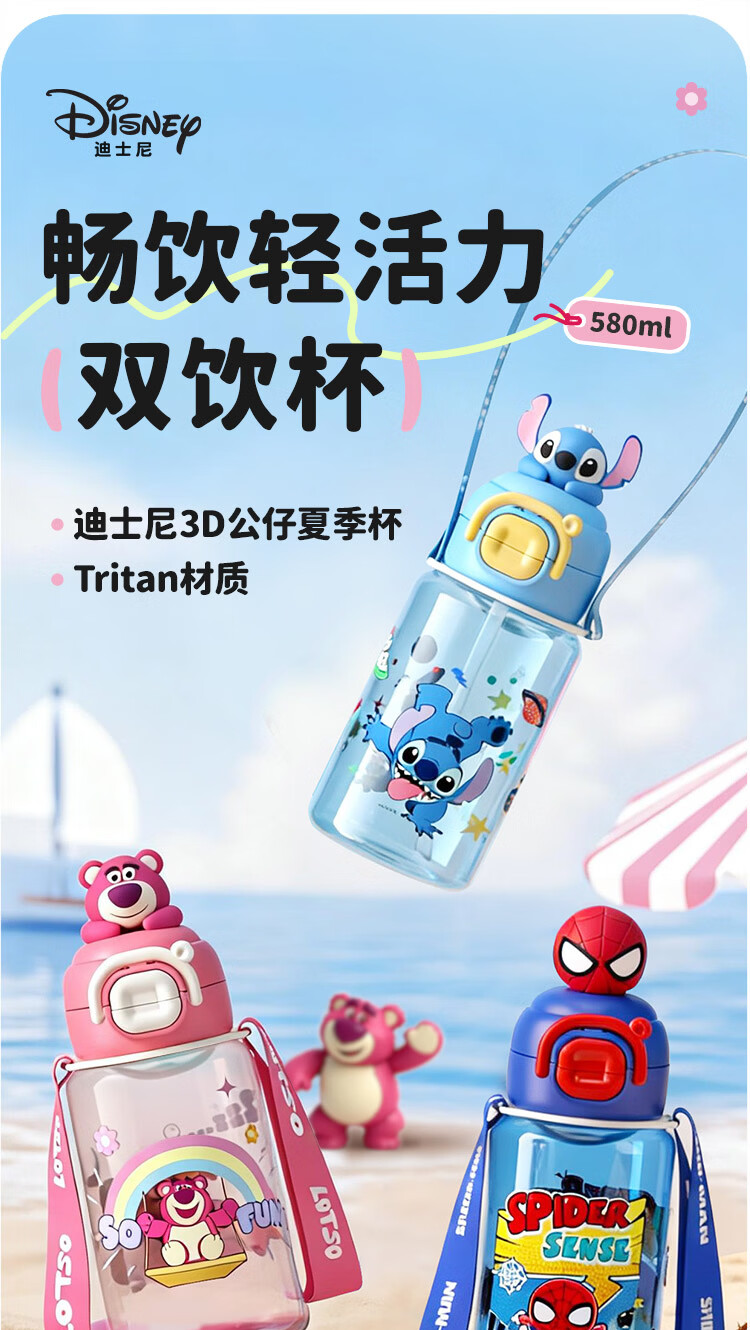 Disney Kids Water Bottle Straw Cup for Ages 6-12, Large Capacity Plastic School Cup, High-Quality Student Dual-Use Drinking Cup 2