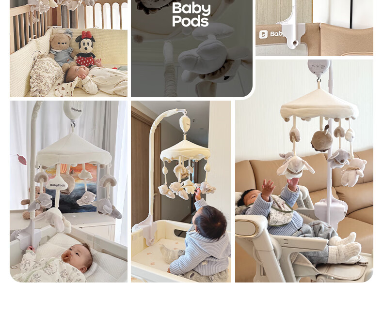Babypods Newborn Crib Mobile Baby Gift Set Soothing Toy 0-6 Months Rotating Plush Doll First Birthday Present 4