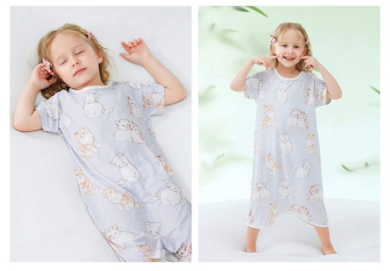 Betis Kids Summer 2026 Yokes Silk Sleepwear Boys Girls Short Sleeve Cool Nightgown 38