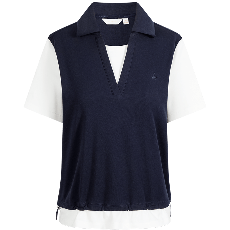 Navigare Small Sailboat Two-Piece V-Neck Collar Top 2026 New Women's Loose Color-Block Short Sleeve T-Shirt 2325536504