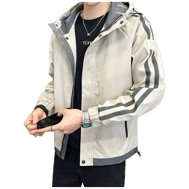 TUCANO Men's Spring Autumn Hooded Workwear Casual Jacket Loose Stylish Trendy Khaki 3XL