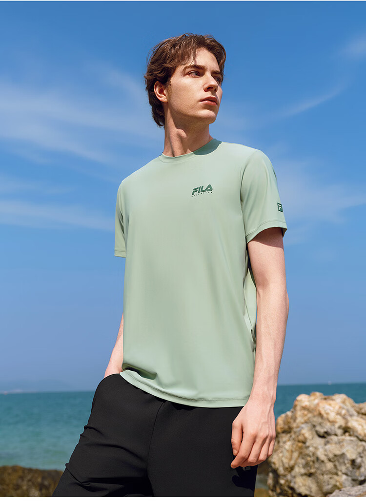 FILA Official Men's Short Sleeve T-Shirt 2026 Summer Cooling Breathable Round Neck Sun Protection Sports Top 14