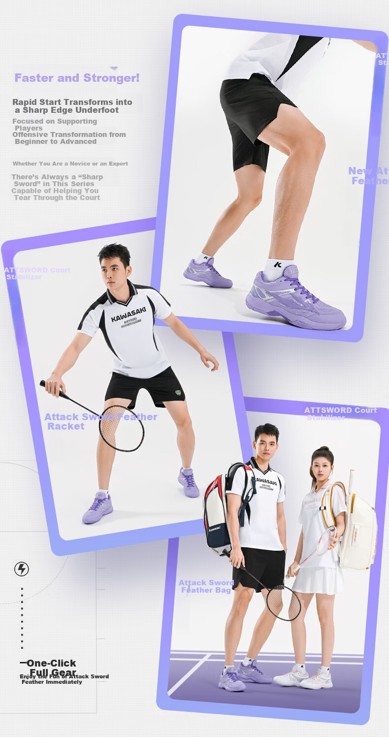 KAWASAKI Unisex Professional Carbon Plate Badminton Shoes Non-Slip Shock Absorption Indoor All-Purpose Training and Competition Sneakers 3
