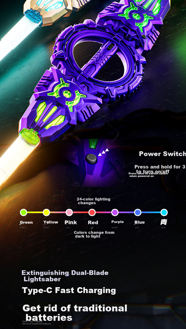 Feibei Fire Spin Double-Blade Lightsaber Retractable Kids Glowing Toy Boys Star Wars Laser Sword Birthday Gift 3-6 4