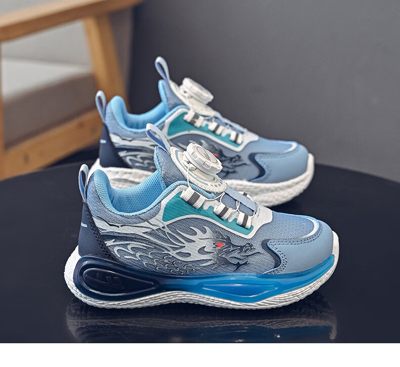 Warrior Boys' Spring Running Shoes Mesh Breathable Rotating Buckle Casual Sports Shoes WZ-2227 Light Blue White Size 34 7