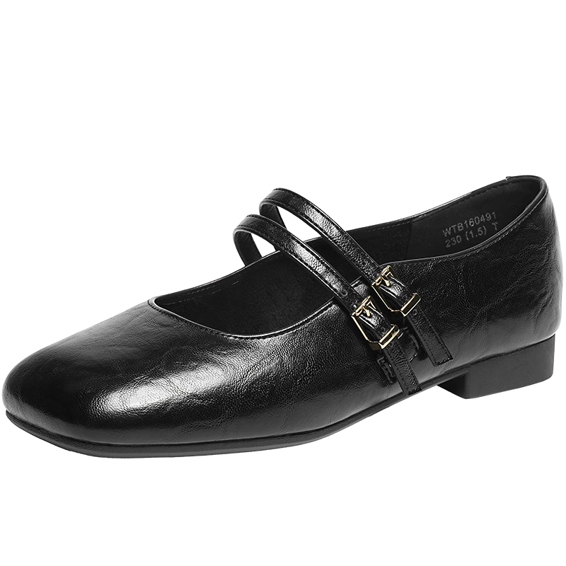 Red Dragonfly Mary Jane Shoes 26 Spring Women's French Square Toe Commuter Flats Comfortable Low Heel Leather Shoes WTB16049 Black Size 35