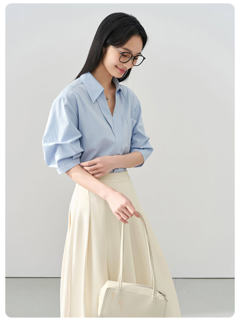 Jeanswest Women's Summer V-Neck French Style OL High-End Inner Wear Commuting Professional White Short Sleeve Shirt L 27