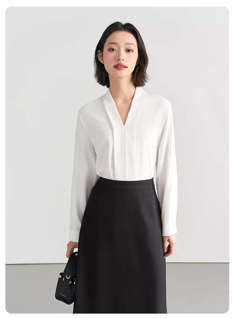 Jeanswest Women's Spring V-Neck Premium Professional Inner Shirt White Long Sleeve XL 7