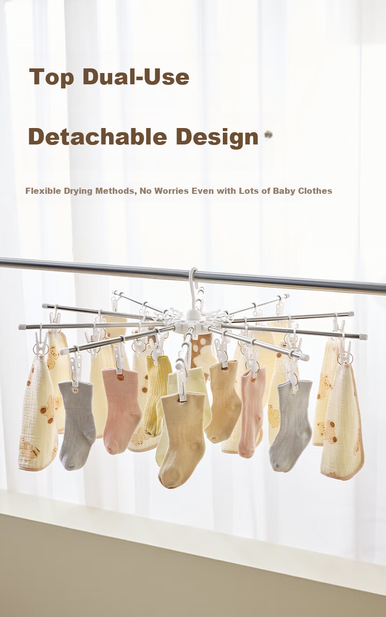 JD Jingzao Baby Stainless Steel Floor Clothes Drying Rack Towel and Diaper Hanger Foldable Two-Layer Clothes Rod 7