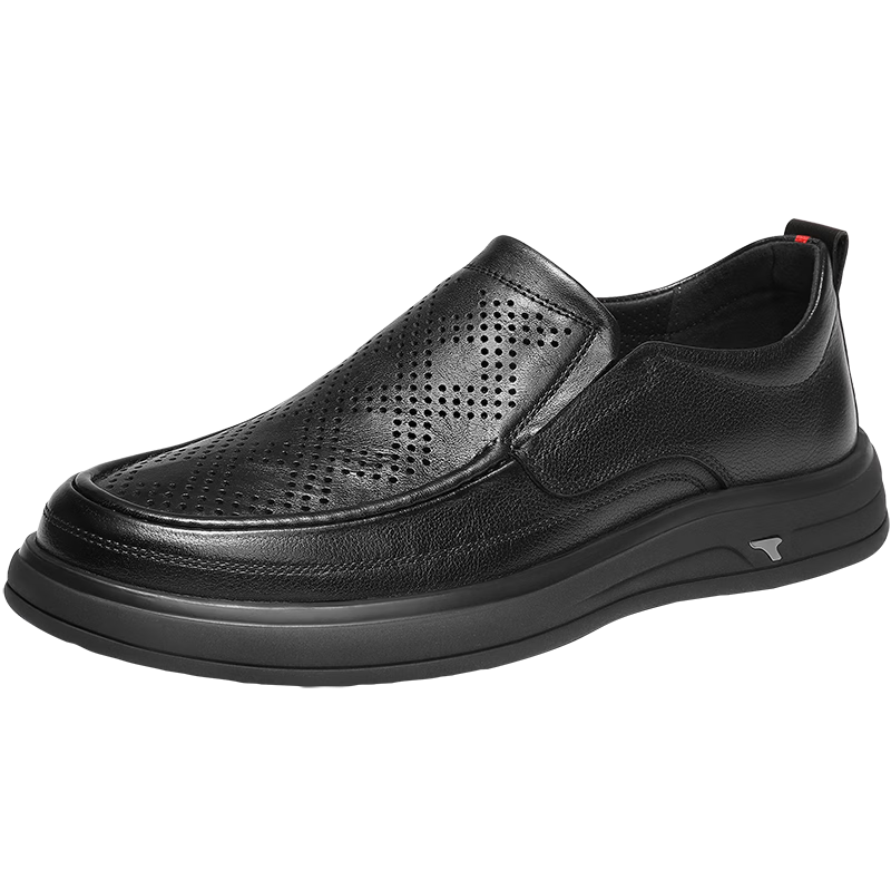 Belle Qixi Gift Slip-On Casual Leather Shoes Men 26 Summer Breathable Commuter Business Shoes A2393 Black Perforated Size 39
