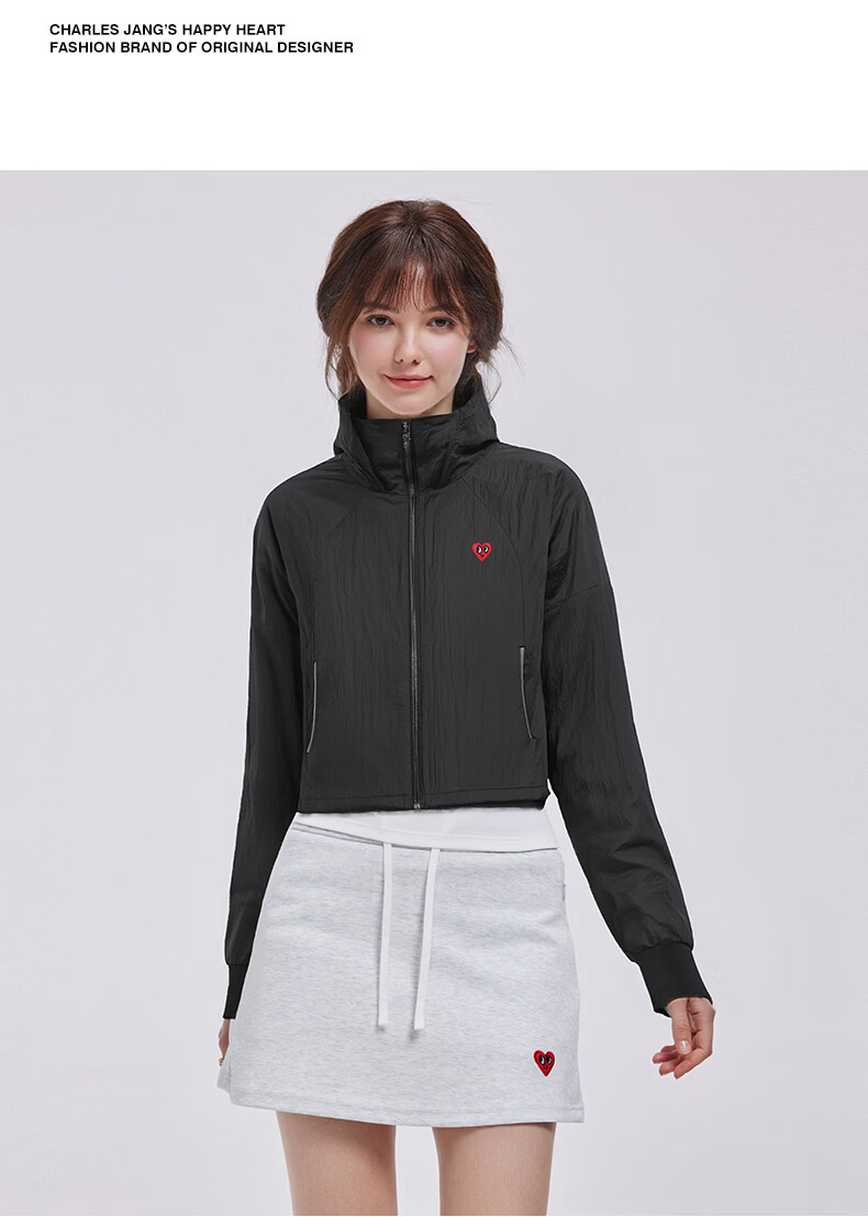 Charles Heart Summer Loose Fit Hooded Casual Women's Ice Cooling Breathable Slimming Versatile UPF50+ Sun Protection Jacket Black L 13
