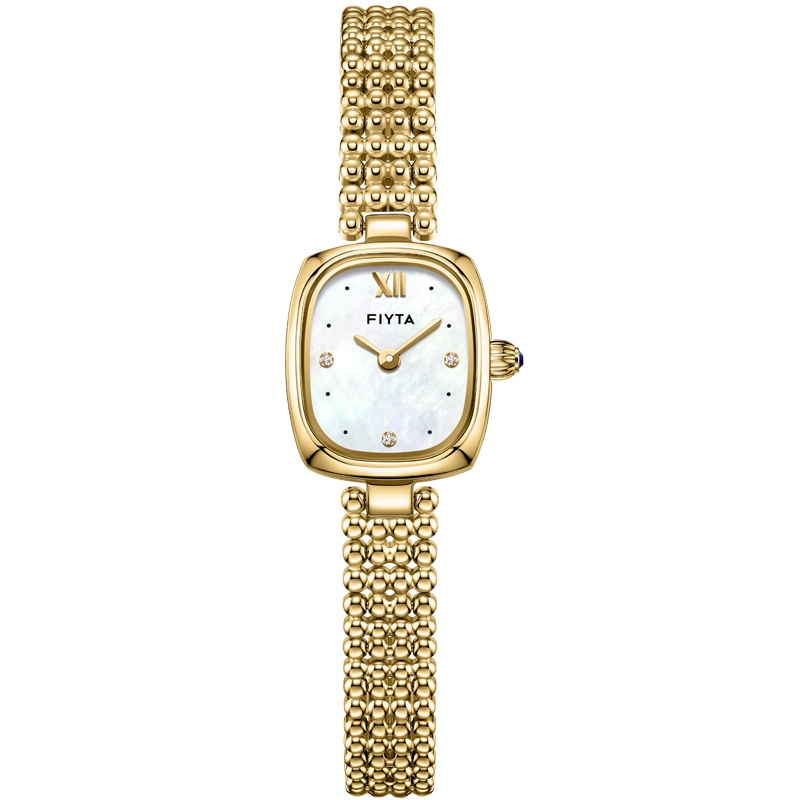 FIYTA "Little Gold Watch" Pearl Necklace with Mother-Of Dial, Vintage Women's Watch with Pearl Bracelet Gift Box, Birthday And Holiday Gift for Wome
