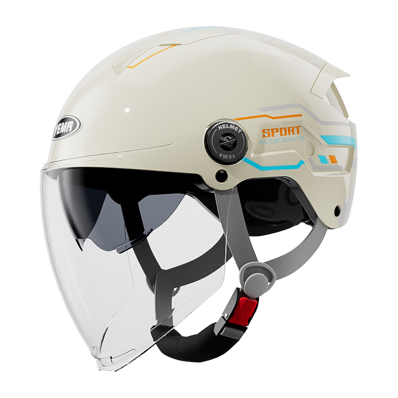YEMA 3C Certified New National Standard Electric Vehicle Helmet Women Summer Sun Protection Dual Lens Motorcycle Half Helmet Men Summer Riding Electric Scooter Safety Helmet 371S Khaki White with Tran