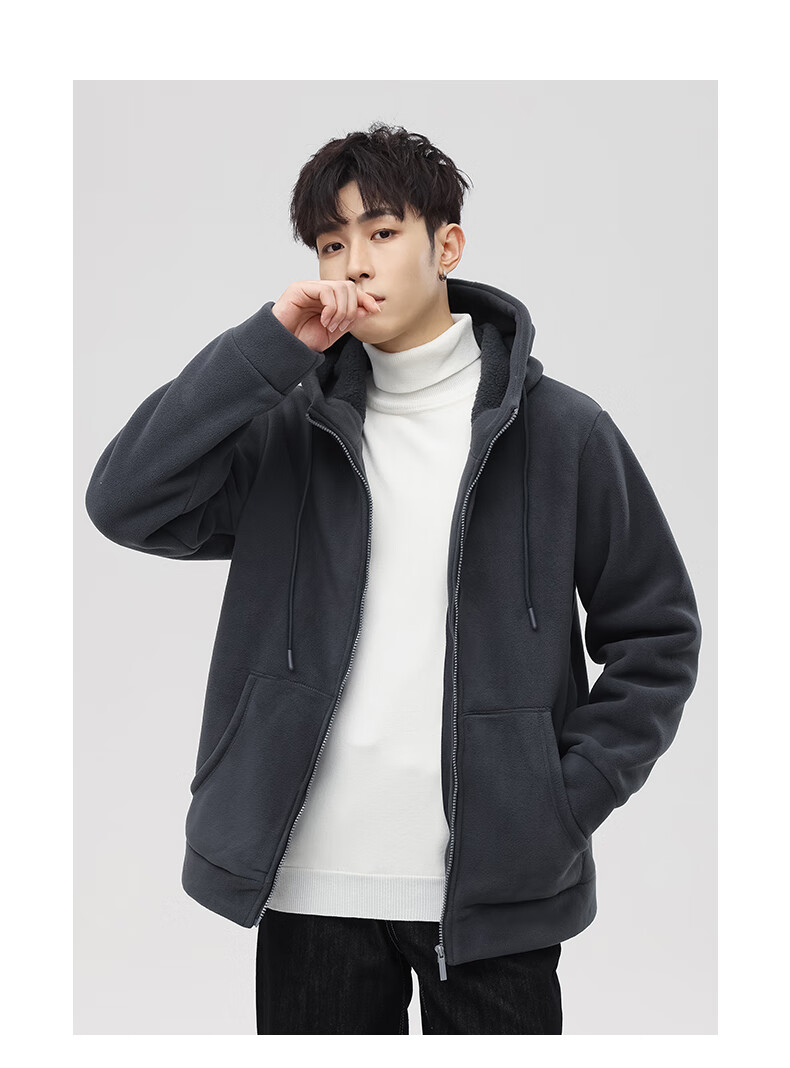 MiiOW Fleece Jacket for Men, Autumn And Winter New Trendy Versatile Outdoor Fleece-Lined Warm Casual Jacket Menswear 15