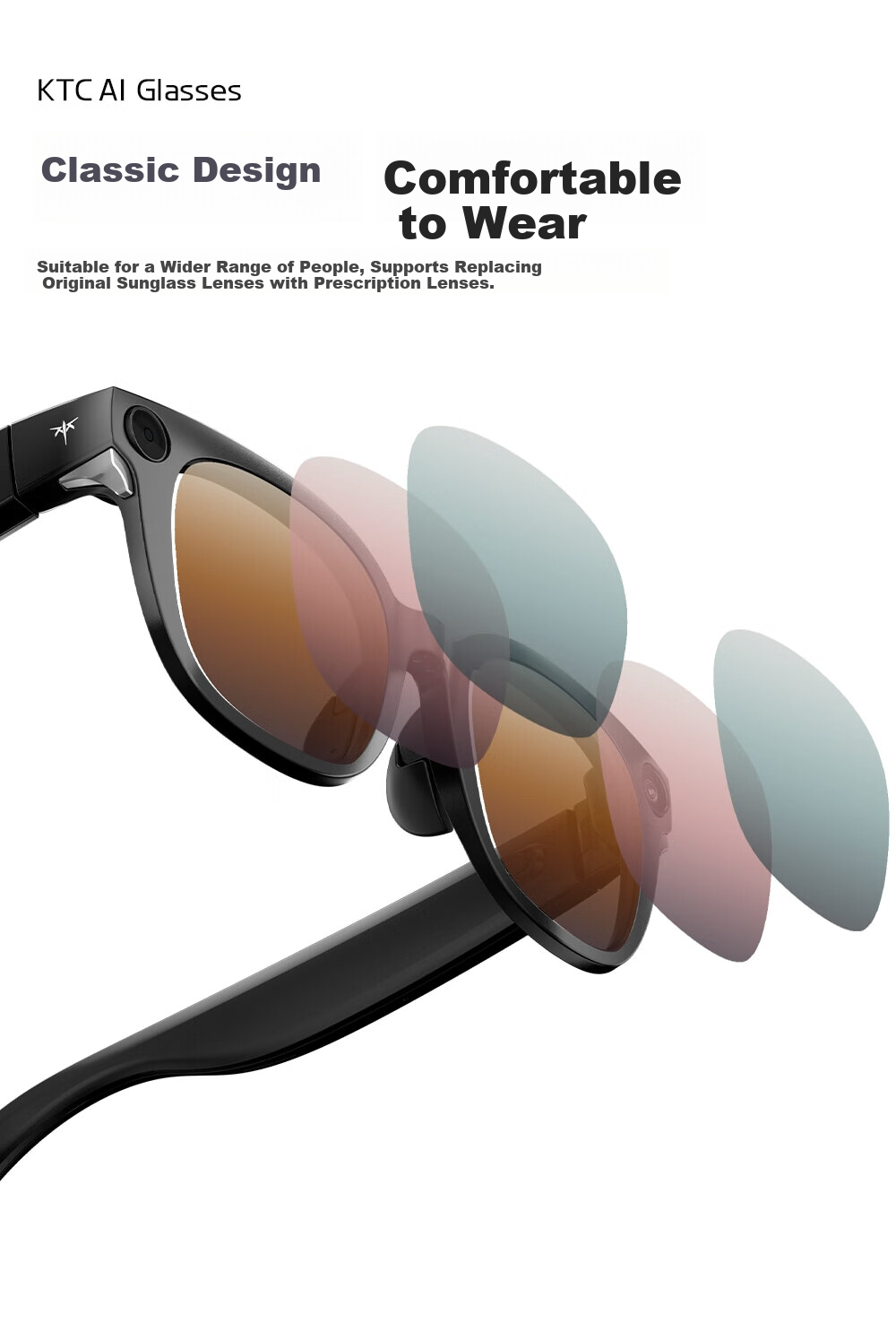 KTC AI Translation Smart Glasses Real-time Conversation Simultaneous Translator Xiaomi Alternative Portable Travel Meeting Assistant Bluetooth Recording Audio Glasses KTC-G1 4