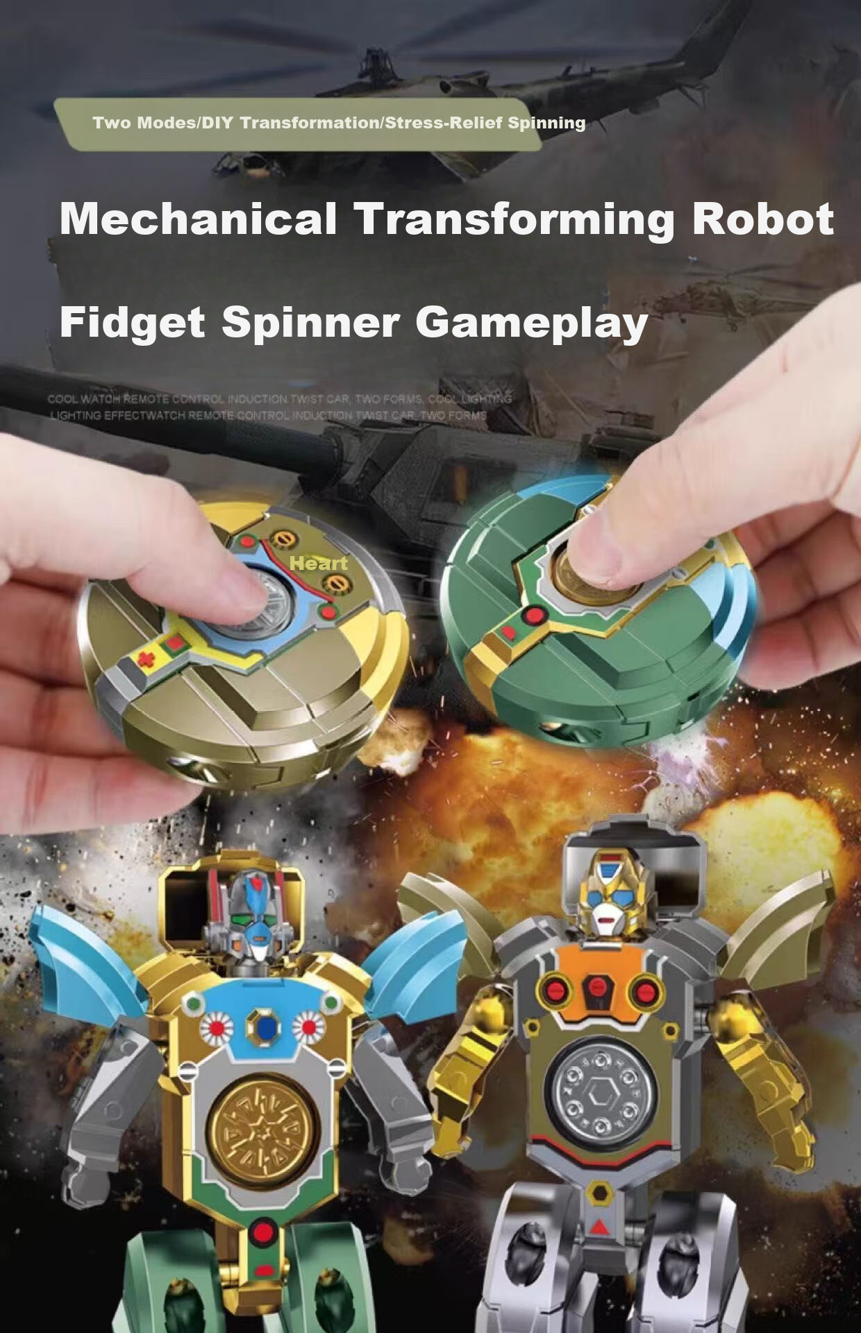 Baobei Qu Popular Creative Stress Relief Finger Spinner Mechanical Transforming Robot Durable Kids Toy Gift 1