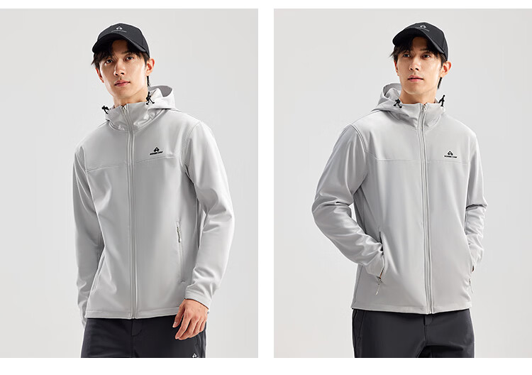 Toread Outdoor Casual Softshell Jacket Autumn Men's Hooded Fleece-Lined Durable Windproof Hiking Mountaineering Zip-Up Jacket 13