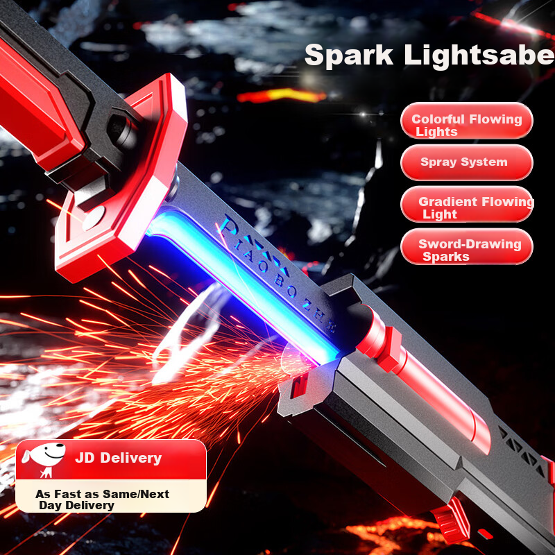 Mbery Spark Light Saber Kids Toy Black Tech Flame Laser Sword for Boys Ages 3-6 New Year Birthday Gift