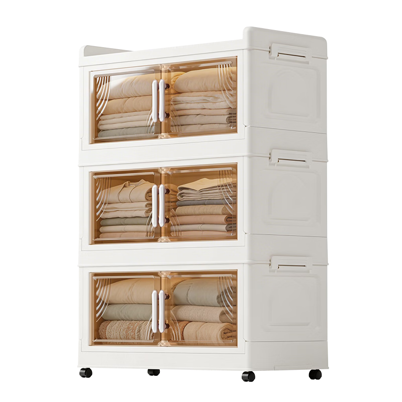 JD Original Tool-Free Installation Storage Cabinet with Wheels, Foldable Magnetic Large Capacity Organizer Bedside Table, 68cm Width Three-Tier
