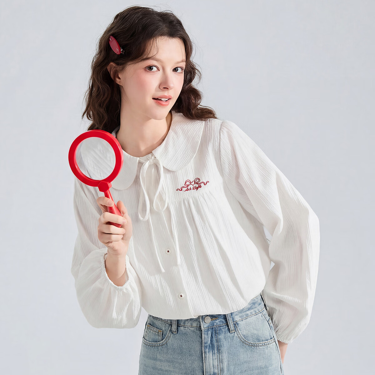 TonLion 2026 Spring Women's Doll Collar Long Sleeve Shirt Off-White L