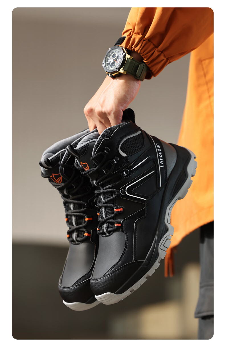 BlueOwl Shield Men's High-Top Lightweight Soft Sole Slip-Resistant Steel Toe Cap Anti-Smash Puncture-Resistant Safety Work Shoes D290 Size 43 14