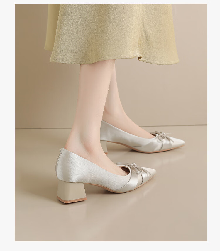 ZHR Women's Shoes 2026 New Thick High Heel Single Shoes French Style Butterfly Shallow Leather Comfortable Shoes Nude Pink Size 39 16