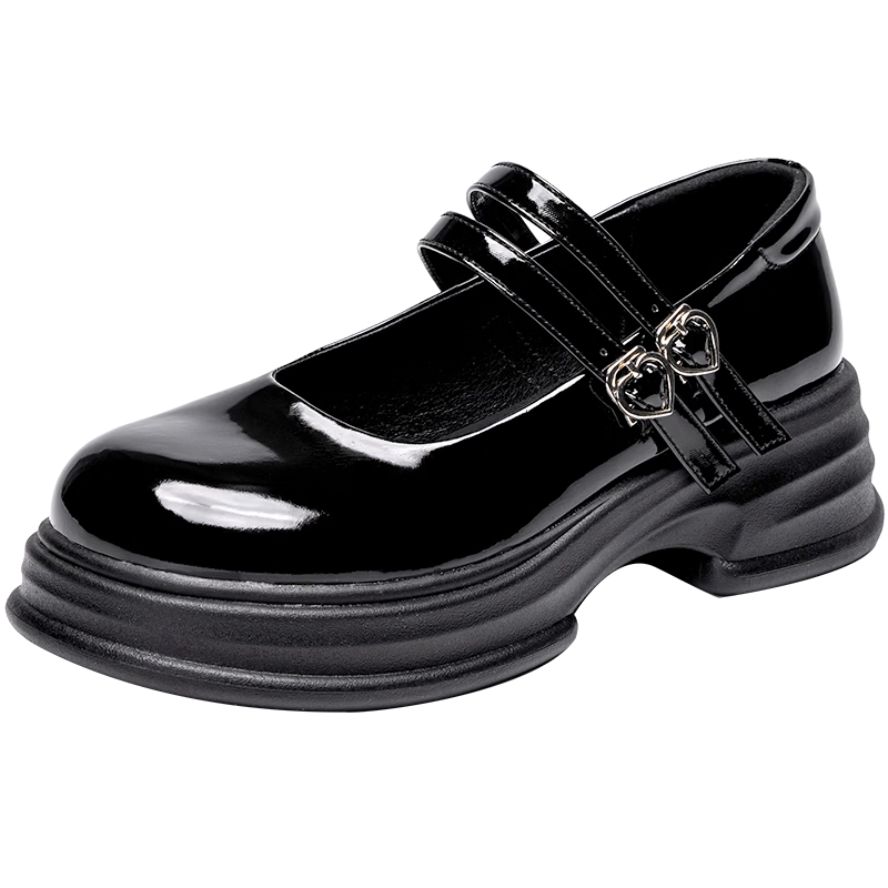 Warrior Mary Jane Women's Shoes New Spring Thick Sole French Style Loafers Versatile School Style Black JK Leather Shoes Black 39