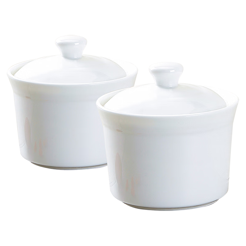 Sky Top Ceramic Double Boiler with Lid, Soup Pot for Steaming Eggs And Bird's Nest, Single-Person Pure White 250ml Set of Two