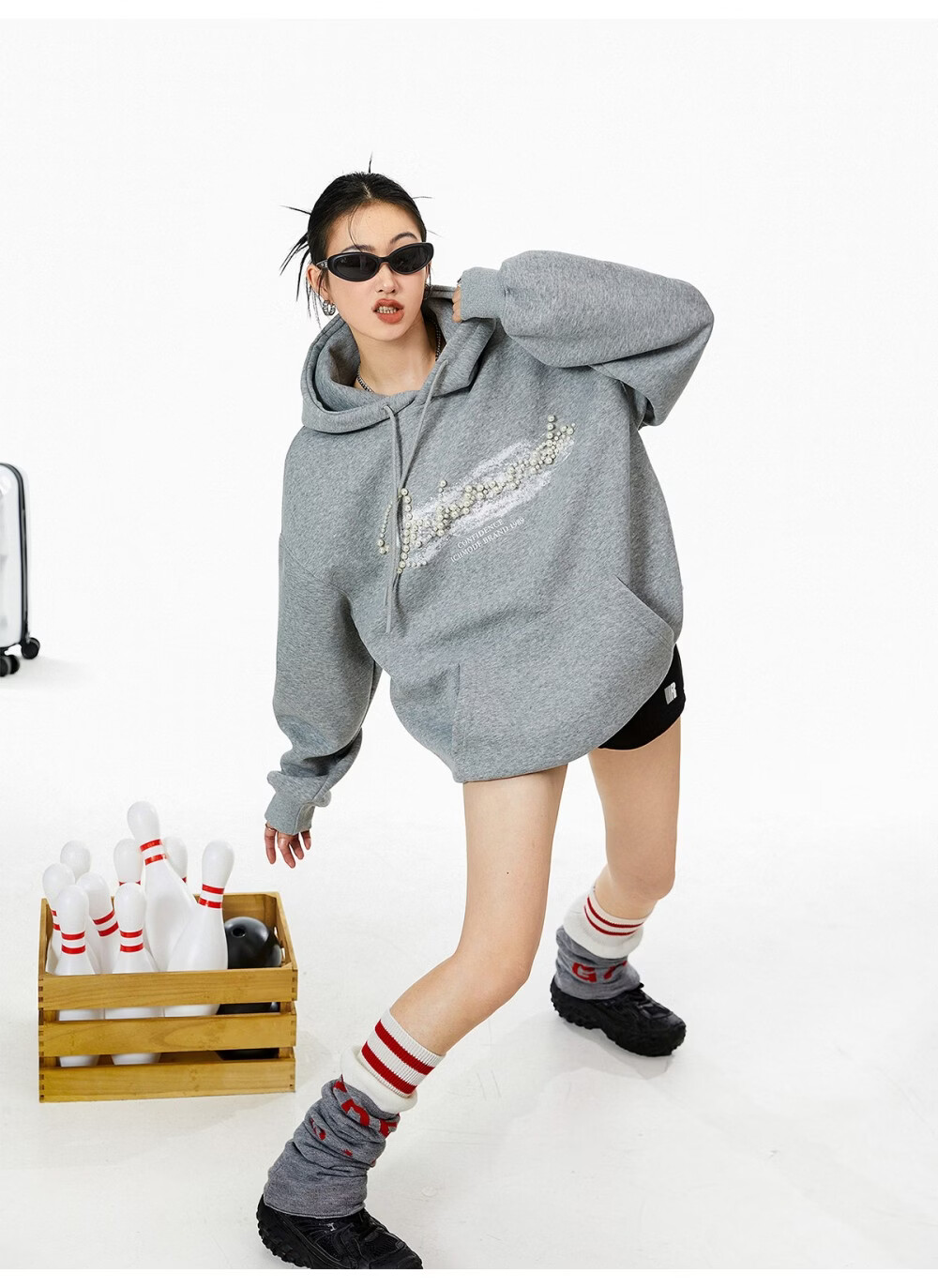ICH MODE American Style Gray Hoodie Women 2026 Spring New Loose Casual Pullover Jacket White S 15