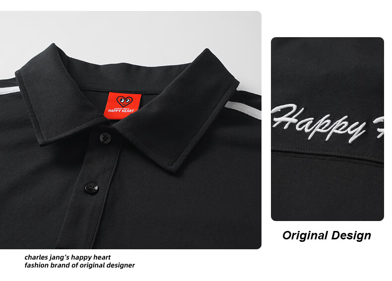 Charles Peach Heart Minimalist Luxury Embroidered Heart Short Sleeve Polo Shirt Unisex Summer Couple Casual Black XS 6