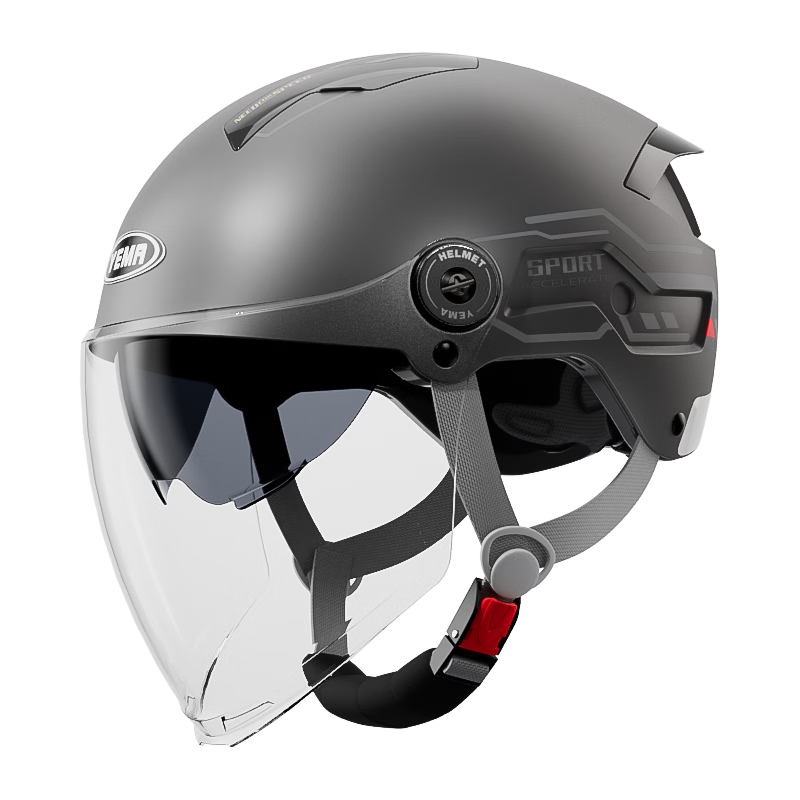 YEMA 3C Certified New National Standard Electric Vehicle Helmet Women Summer Sun Protection Dual Lens Motorcycle Half Helmet Men Summer Riding Electric Scooter Safety Helmet 371S Titanium Gray with Tr