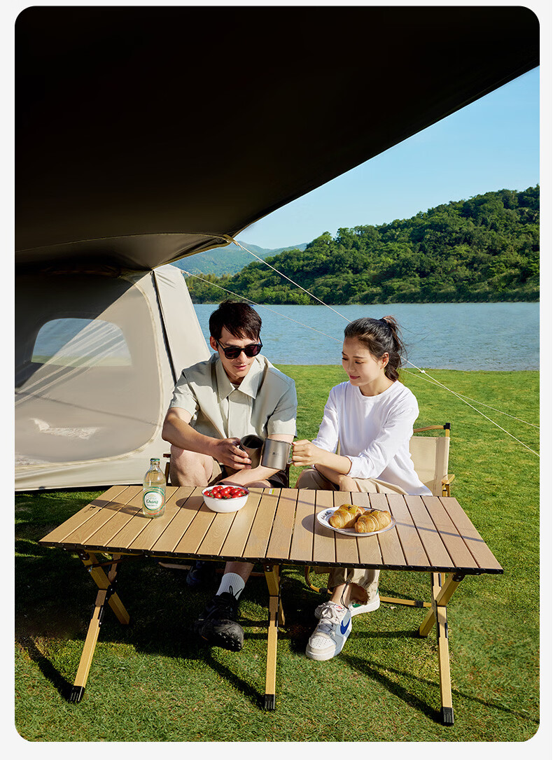 MOBIGARDEN Mountain Stream Aluminum Alloy Egg Roll Table Outdoor Camping Picnic Lightweight Folding Table NX25665052 Obsidian Black 16
