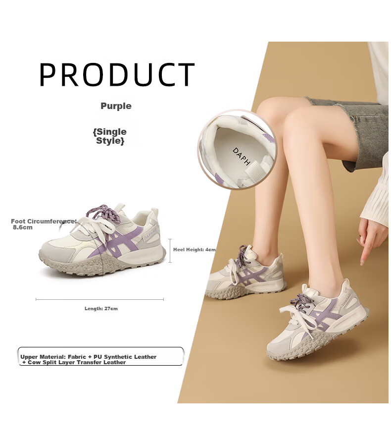 DAPHNE Women's Height Increasing Shoes 2026 New Spring Fashion Casual Thick Sole Breathable Sports Training Shoes 3