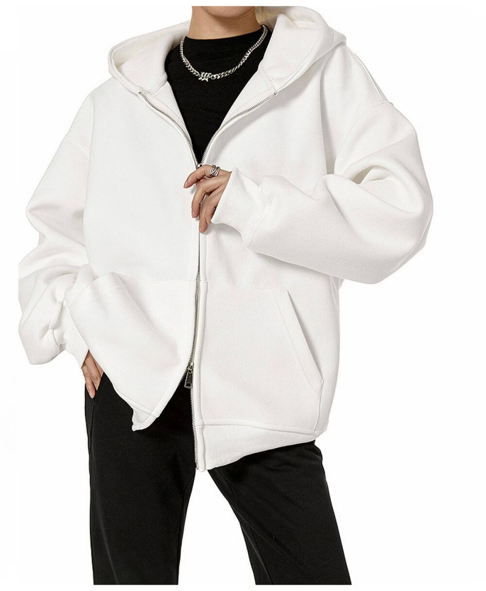 ICH MODE Women's American Style Hoodie Jacket 2026 Spring Autumn New Loose Fit Zip-up Lazy Long Sleeve Top Black S 27