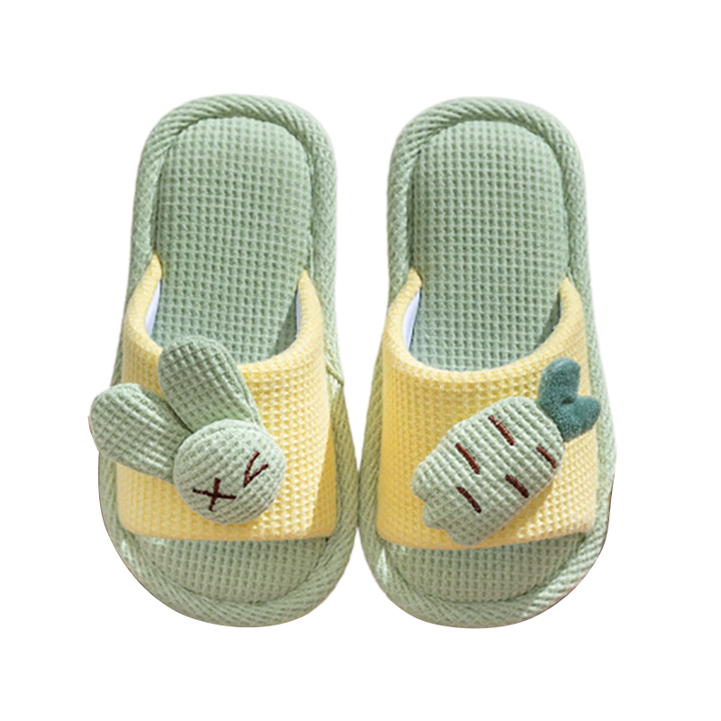 Ganmai Children's Linen Slippers Girls Summer Home Couples Cartoon Parent-Child Four Seasons Indoor Cool Slippers Yellow 34-35
