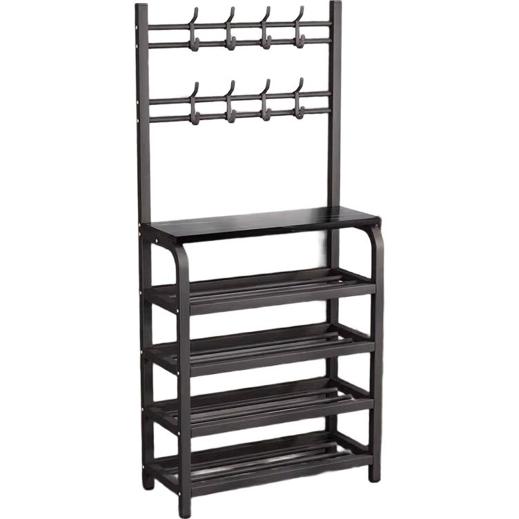 Milin Shoe Rack And Coat Stand Combo with Hooks, Multi-Layer Storage Shoe Cabinet for Entryway, Living Room Storage Rack, 80cm Black