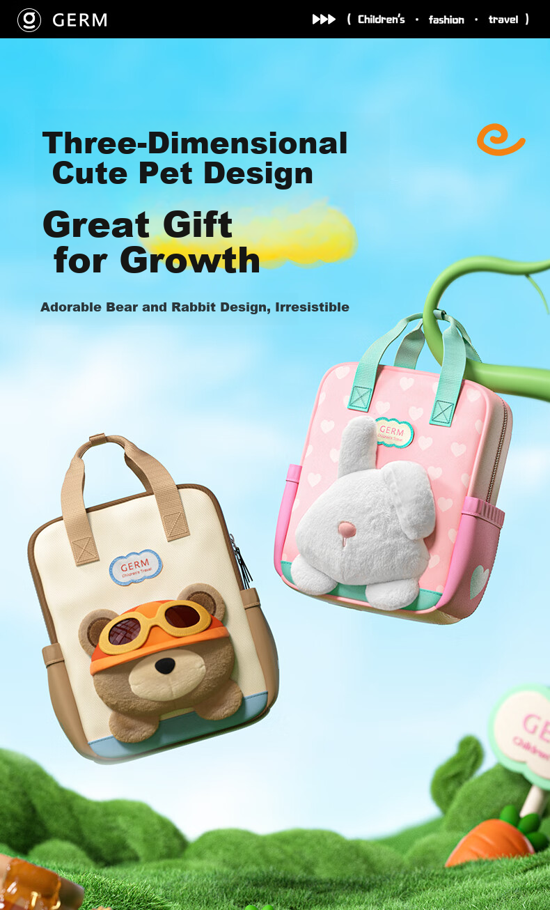 Germ Kindergarten Boys Children's Backpack for First Grade Kids Honey Bear Double Shoulder Bag 3