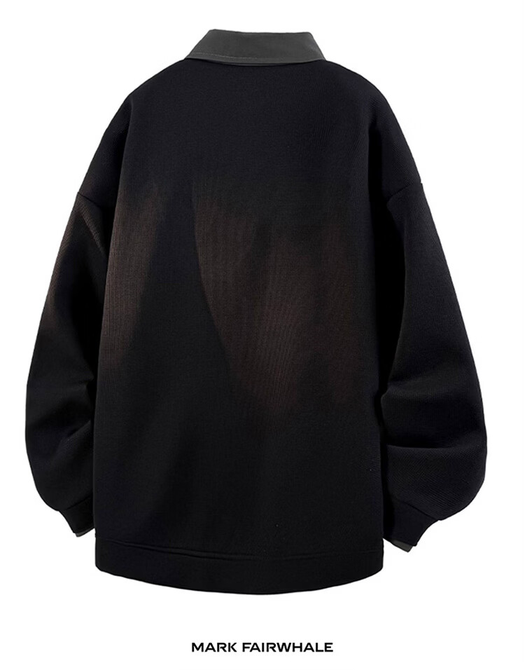 MARK FAIRWHALE Men's Sweatshirt Spring and Autumn Fake Two-Piece Trendy Polo Collar T-Shirt Hong Kong Style Loose Casual Sweatshirt Apricot 5XL 5