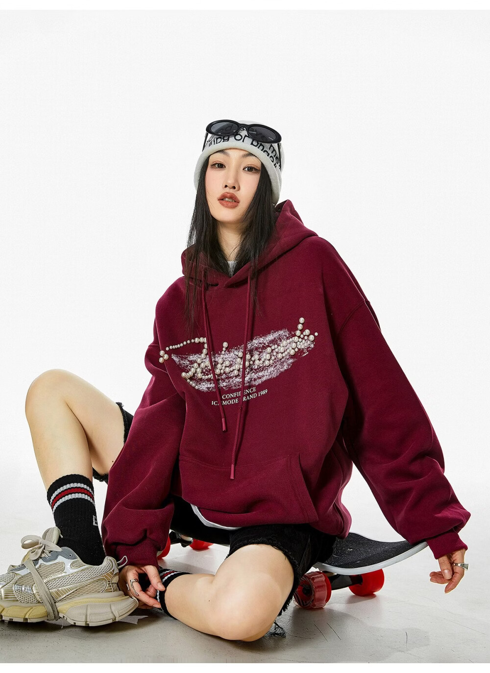 ICH MODE American Style Gray Hoodie Women 2026 Spring New Loose Casual Pullover Jacket White S 35