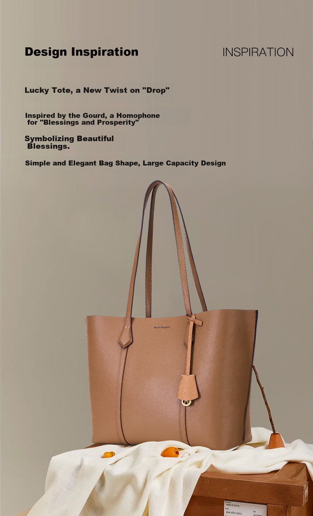 Hush Puppies Women's First Layer Cowhide Handbag Shoulder Bag Commuter Tote Gift for Women's Day Girlfriend Wife 3