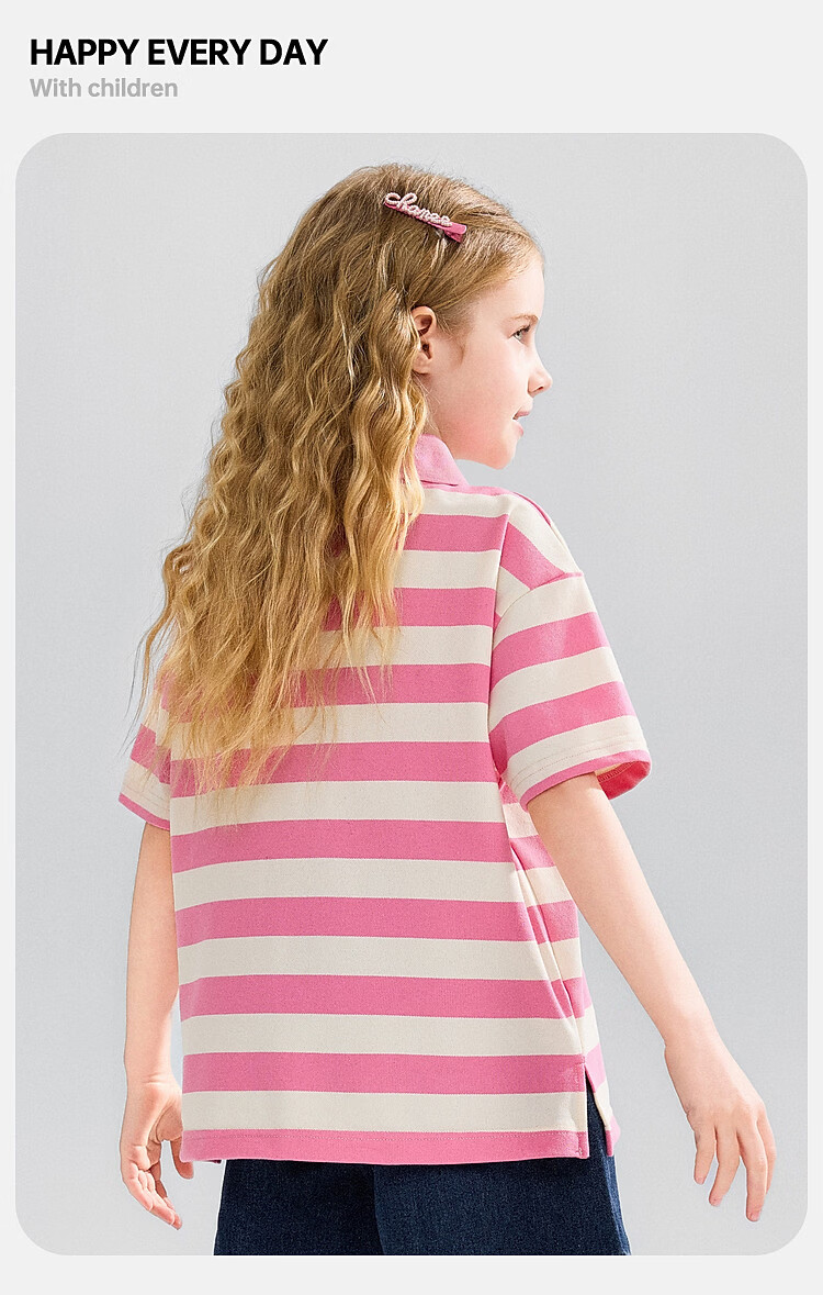 ASK JUNIOR Kids Summer Thin T-Shirt Youth Polo Shirt Striped Short Sleeve Running Sports Top for Girls Pink White 4