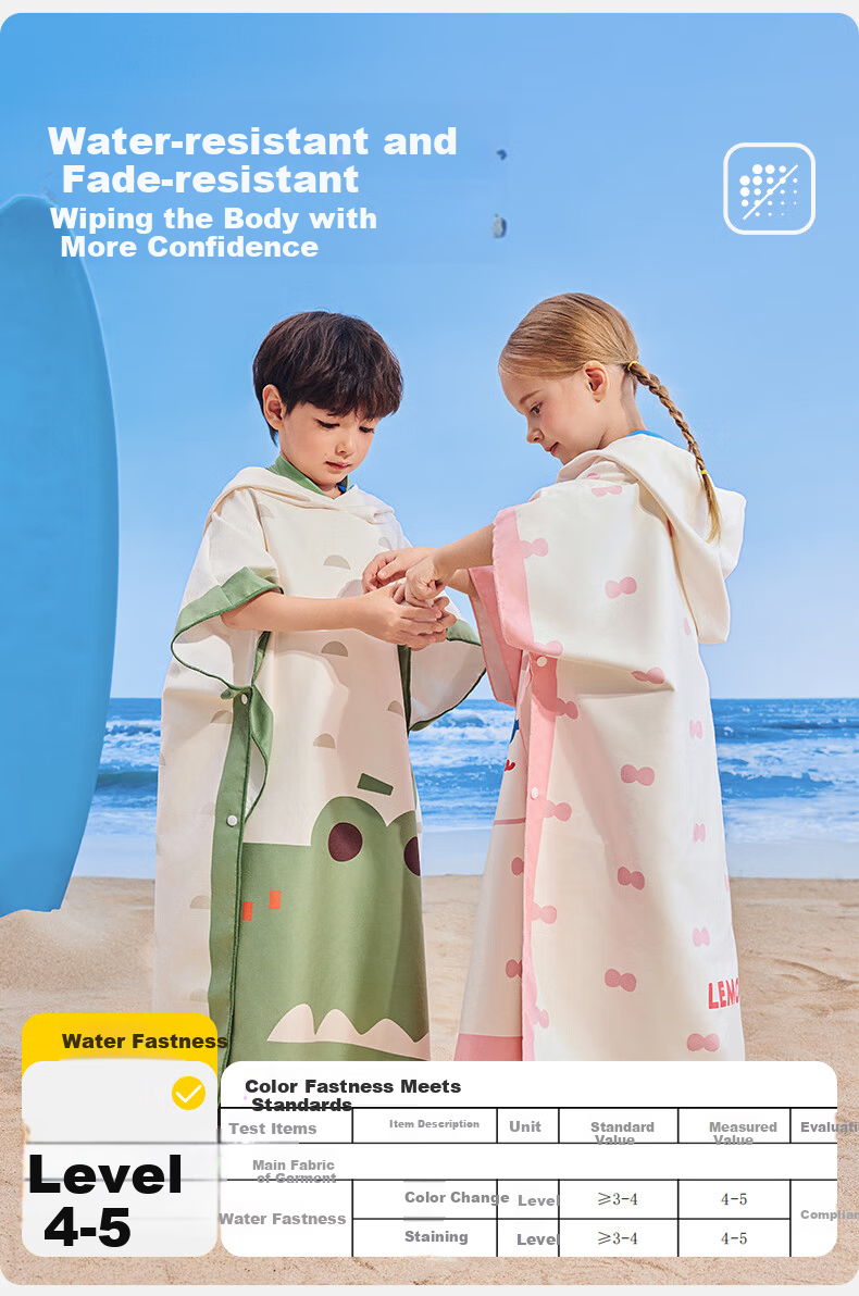 Lemon Baby Kids Quick-Dry Absorbent Hooded Cloak Wearable Swimming Bathrobe for Boys and Girls 9